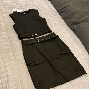 Zara Black Skirt Set with Belt Detail
